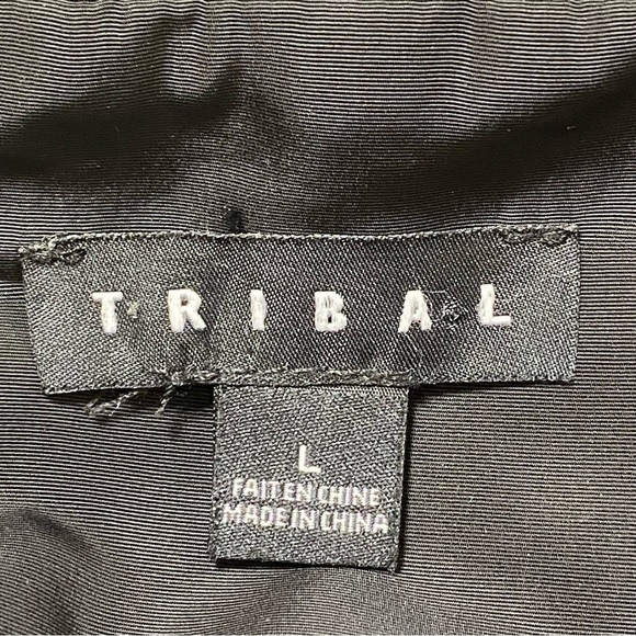 Tribal Black Utility Jacket Large Vegan Leather Sleeves Adjustable Waist - Picture 4 of 7